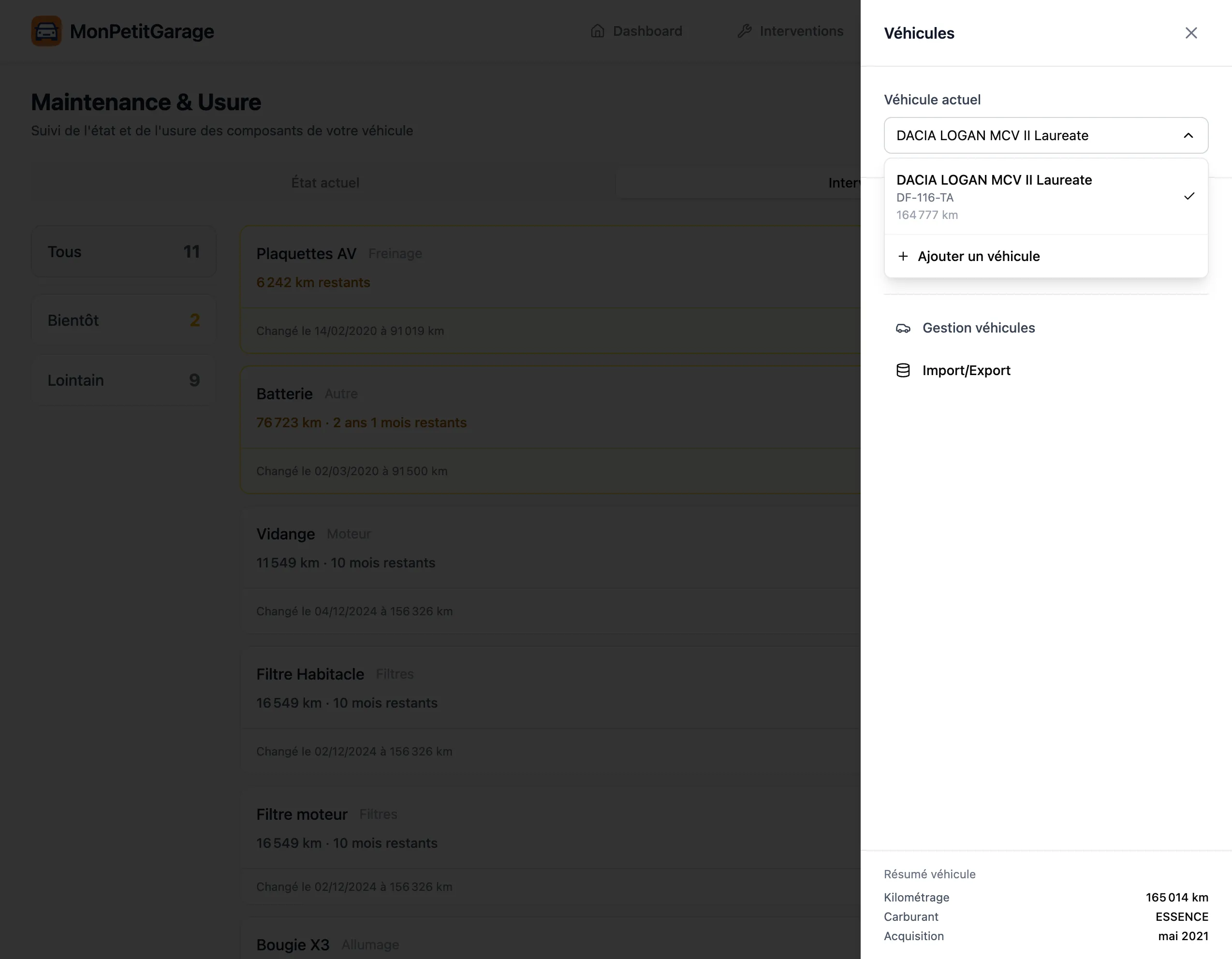 Sélecteur de véhicules